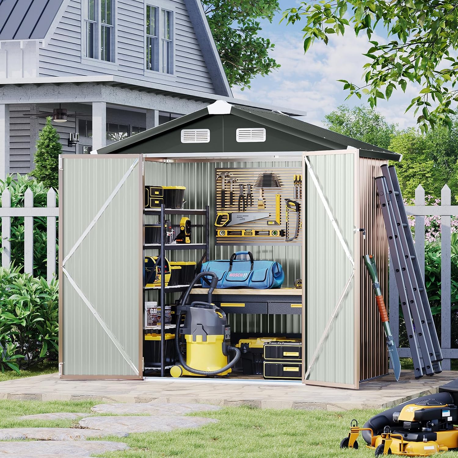 Aoxun 5x2.7 FT Outdoor Metal Storage Shed - Durable Water-Resistant Galvanized Steel, Sloping Roof Design, Lockable Door - Ideal for Tool Storage on Lawn, Patio & Backyard (Black)