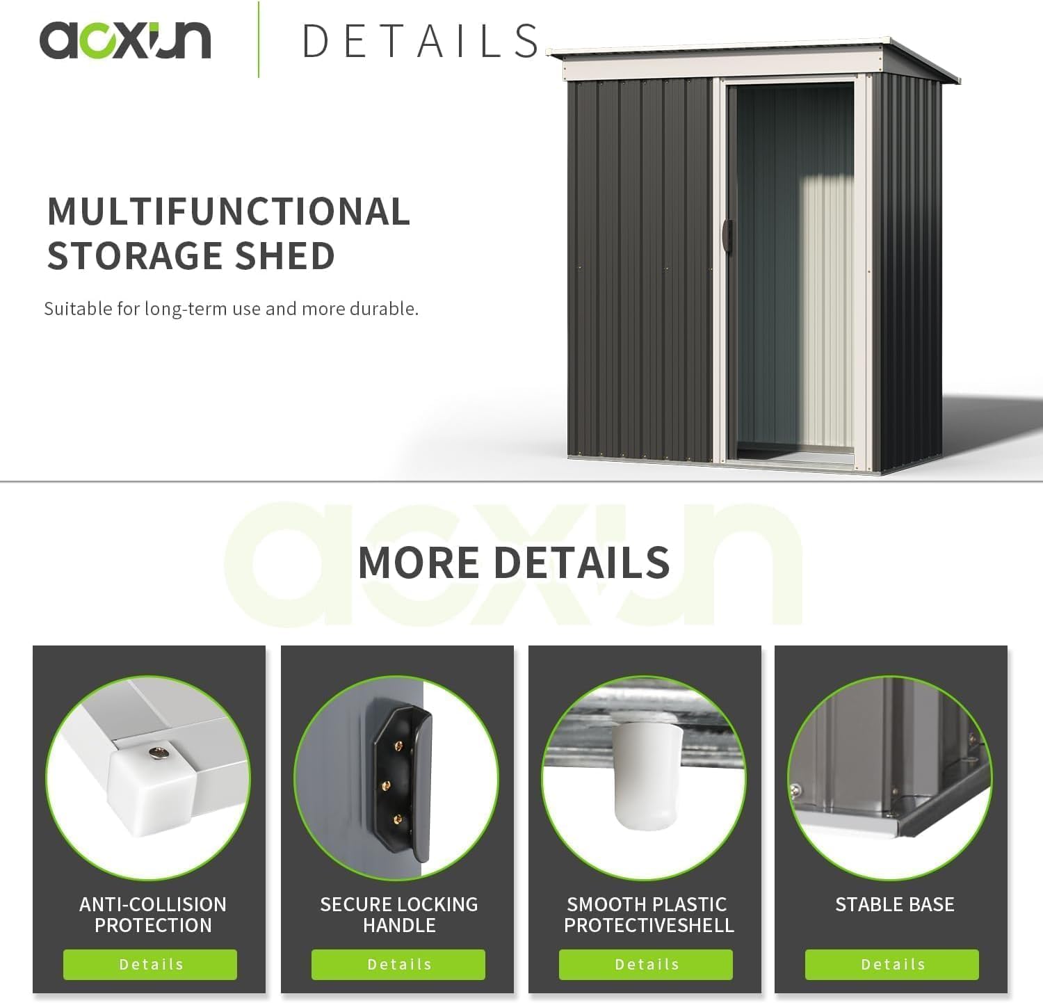 Aoxun 5x2.7 FT Outdoor Metal Storage Shed - Durable Water-Resistant Galvanized Steel, Sloping Roof Design, Lockable Door - Ideal for Tool Storage on Lawn, Patio & Backyard (Black)