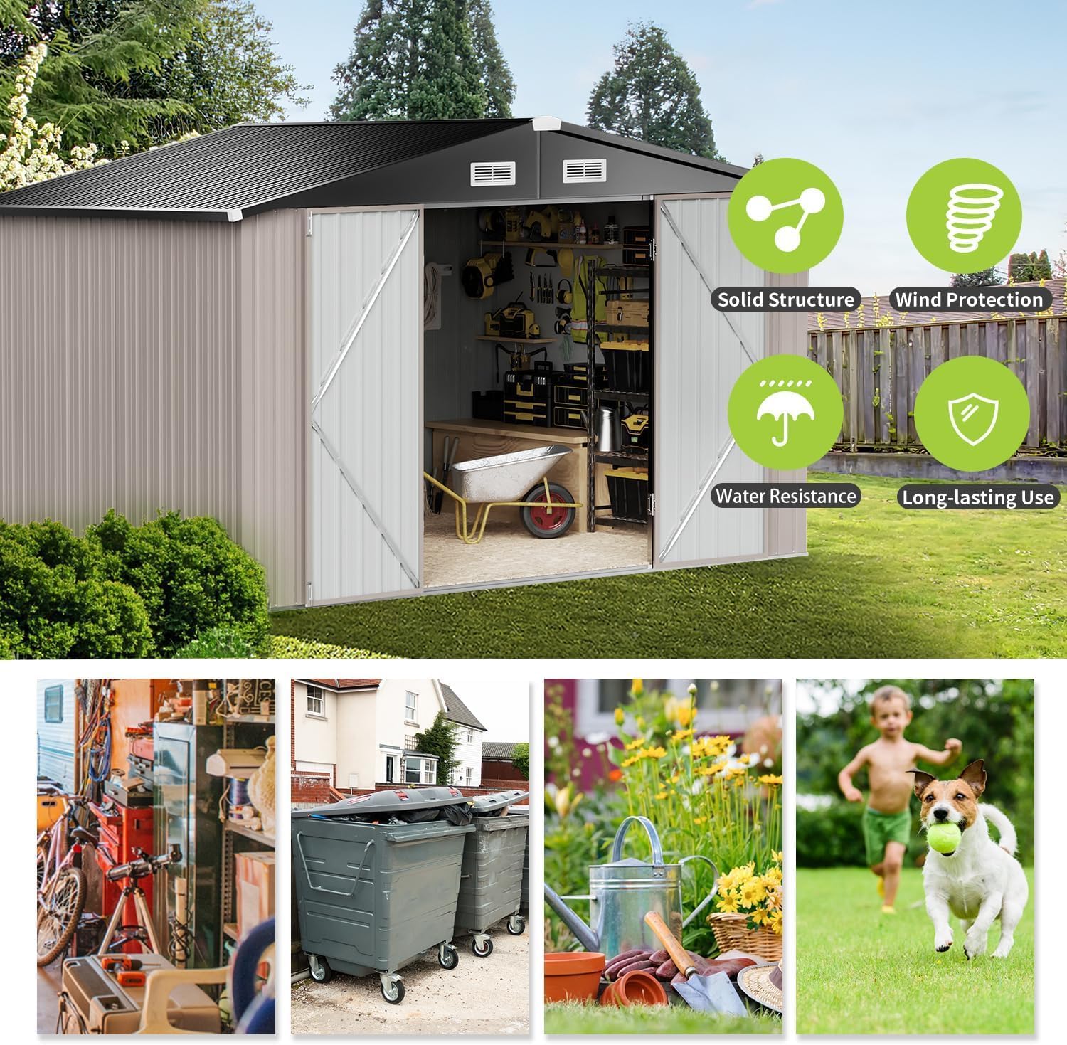 Aoxun 5x2.7 FT Outdoor Metal Storage Shed - Durable Water-Resistant Galvanized Steel, Sloping Roof Design, Lockable Door - Ideal for Tool Storage on Lawn, Patio & Backyard (Black)