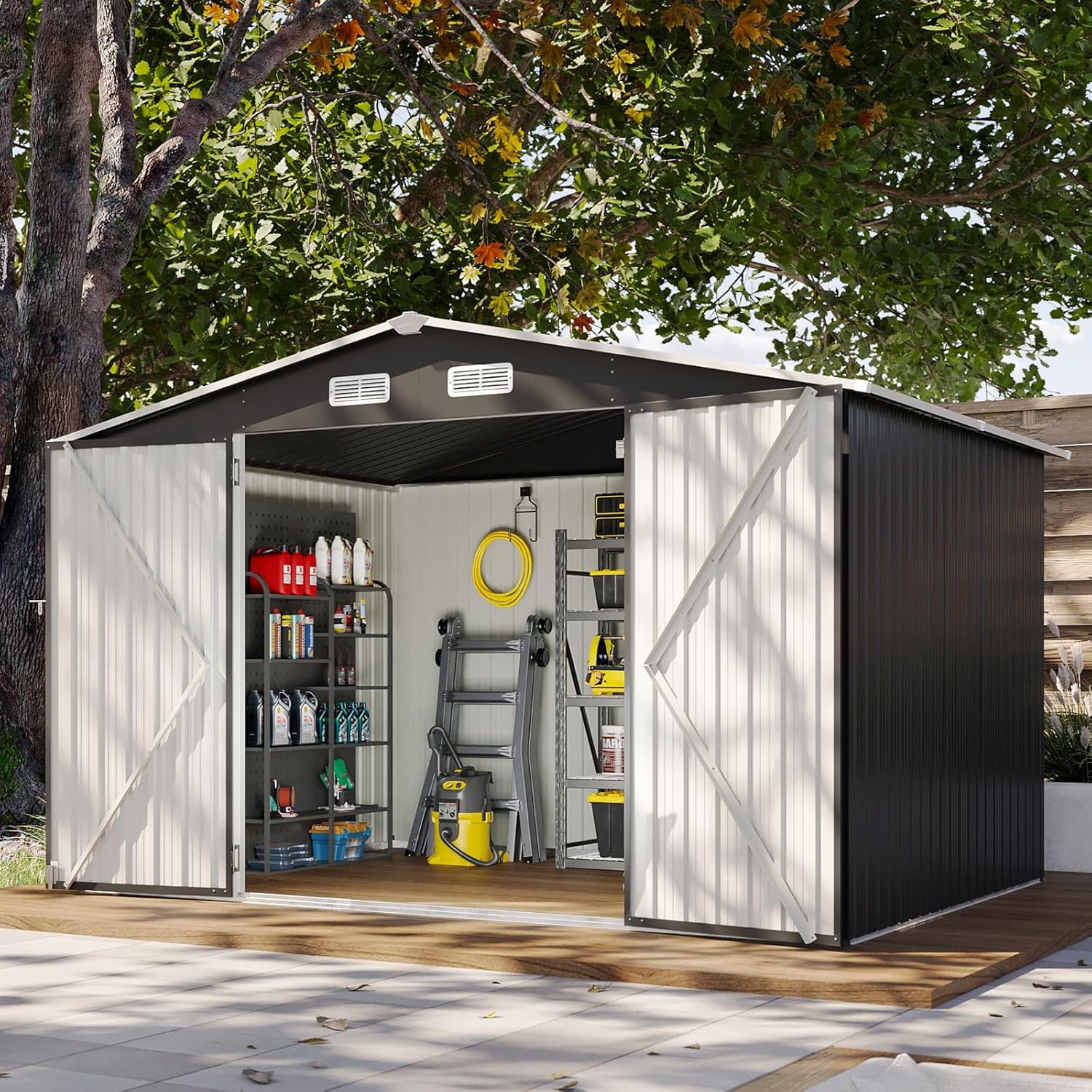 Aoxun 5x2.7 FT Outdoor Metal Storage Shed - Durable Water-Resistant Galvanized Steel, Sloping Roof Design, Lockable Door - Ideal for Tool Storage on Lawn, Patio & Backyard (Black)