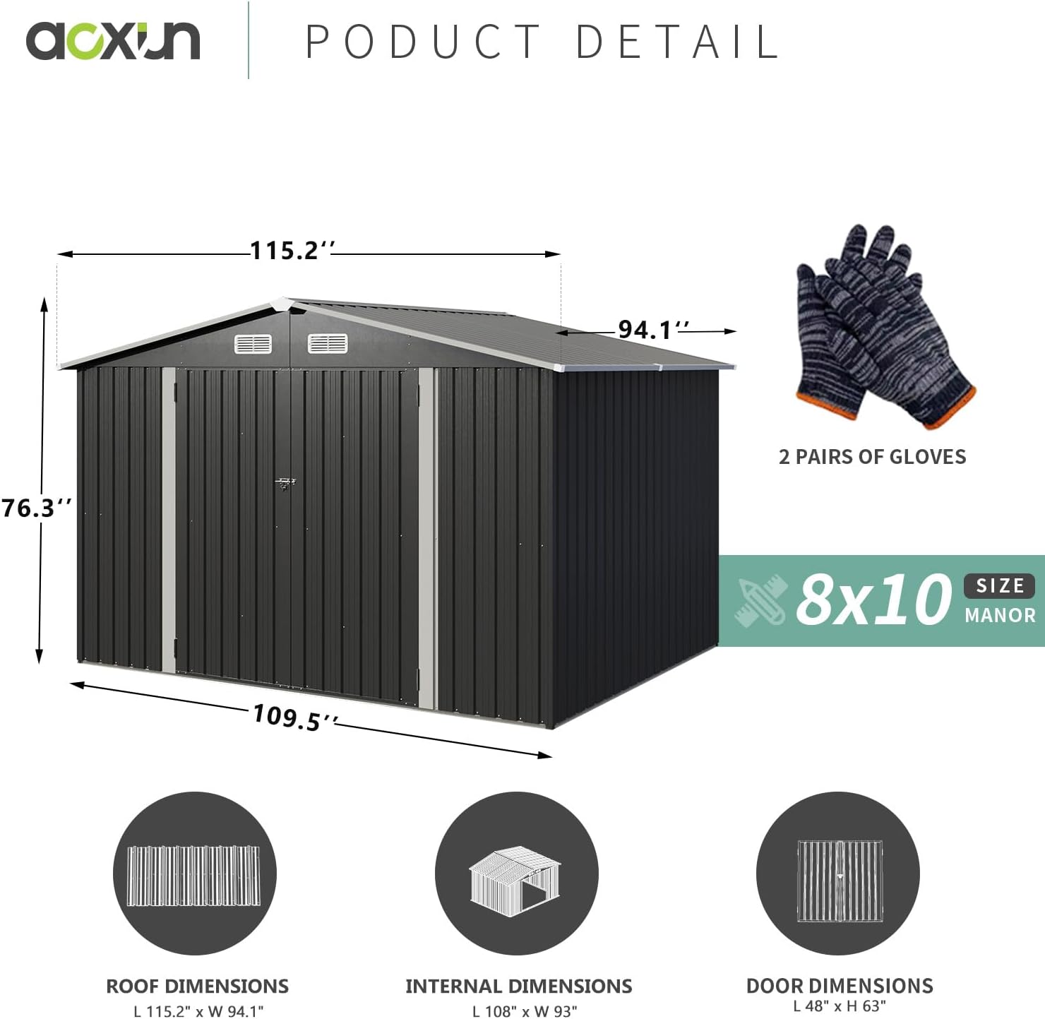 Aoxun 5x2.7 FT Outdoor Metal Storage Shed - Durable Water-Resistant Galvanized Steel, Sloping Roof Design, Lockable Door - Ideal for Tool Storage on Lawn, Patio & Backyard (Black)