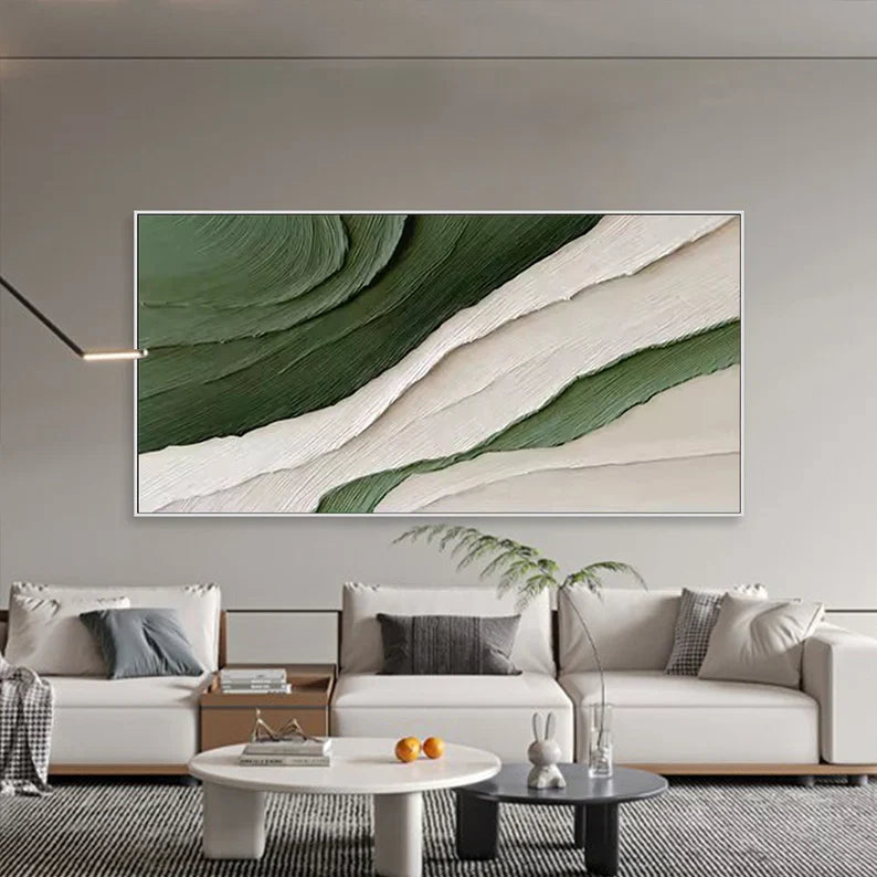 Green and White Textured Abstract Wall Art